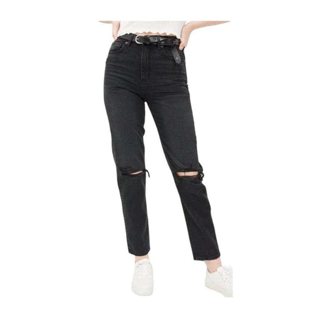 American Eagle AE Strigid Mom Jeans Black Wash Denim 4